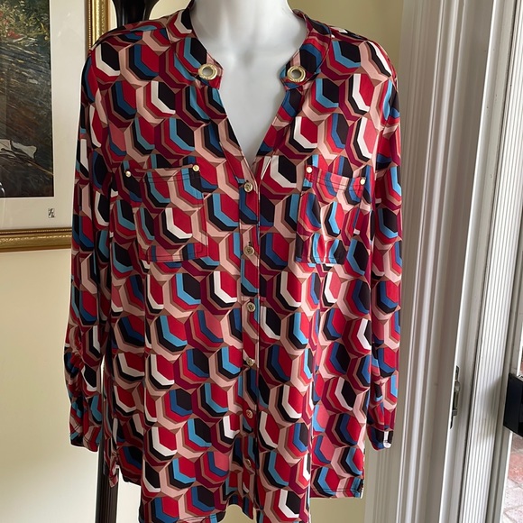 ANNE KLEIN GEOMETRIC PRINT BLOUSE SIZE S EXCELLENT CONDITION! - Picture 2 of 10